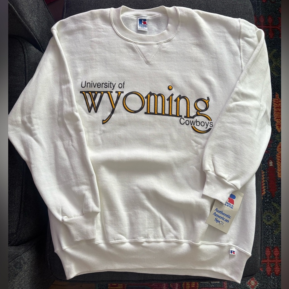 Vintage University of Wyoming Cowboys Russell Athletic White Sweatshirt